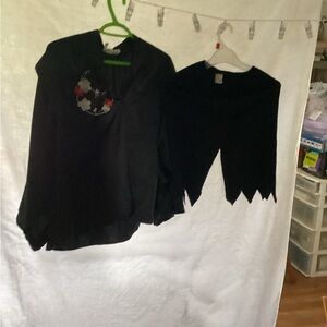 Black silk shirt, and shorts , flowers